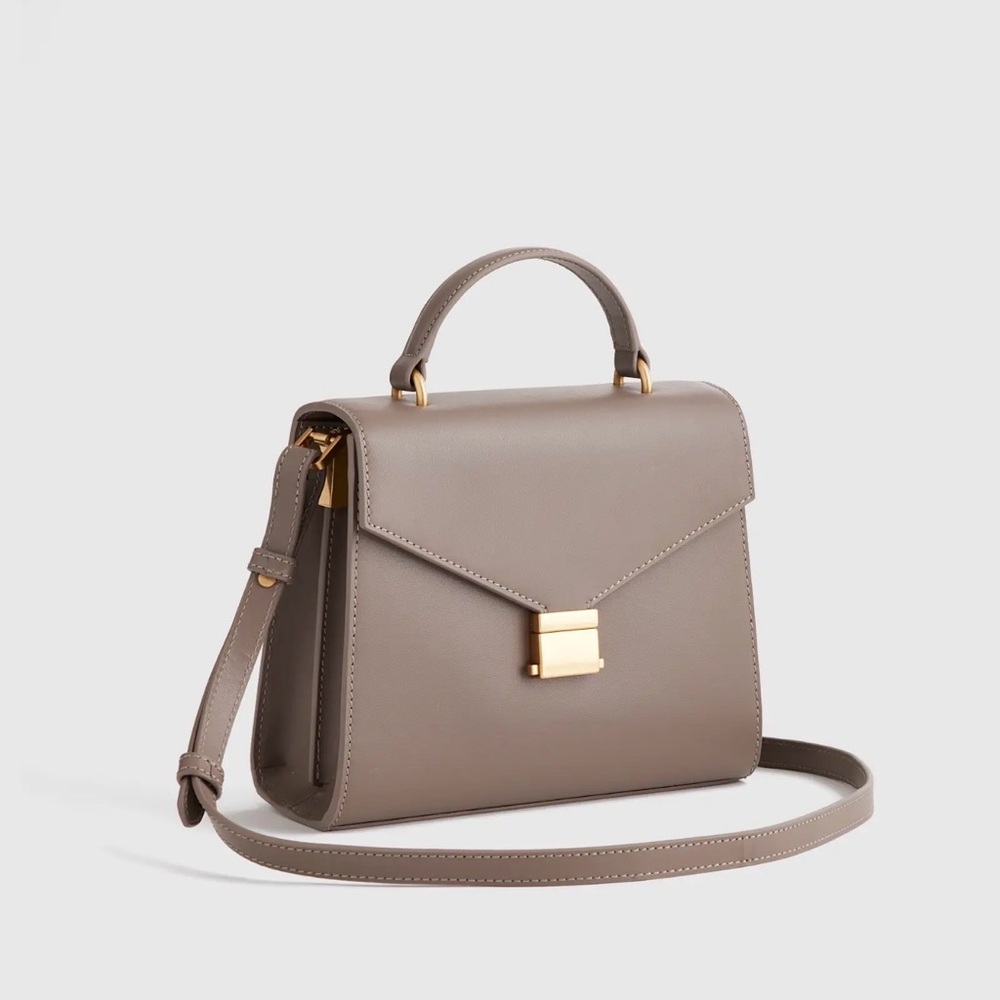 QUINCE Italian Leather Top Handle Crossbody Satchel NWT in mink - Picture 2 of 7